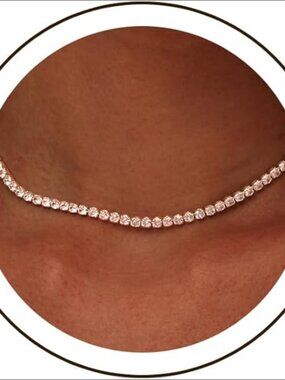 14K Yellow Gold Tennis Necklace Rhinestone Butterfly Choker Dainty